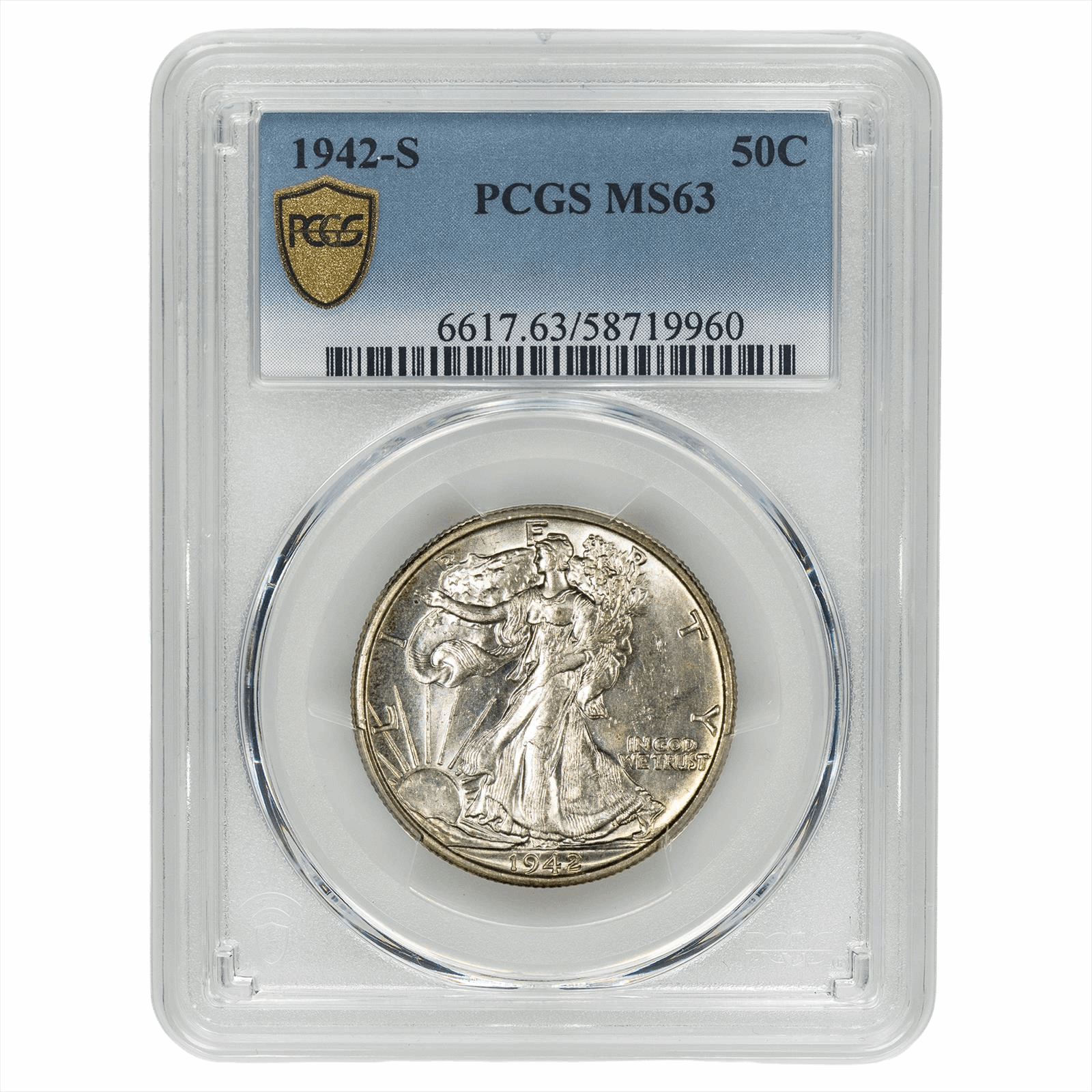 1942-S Walking Liberty Half Dollar 50C PCGS MS 63