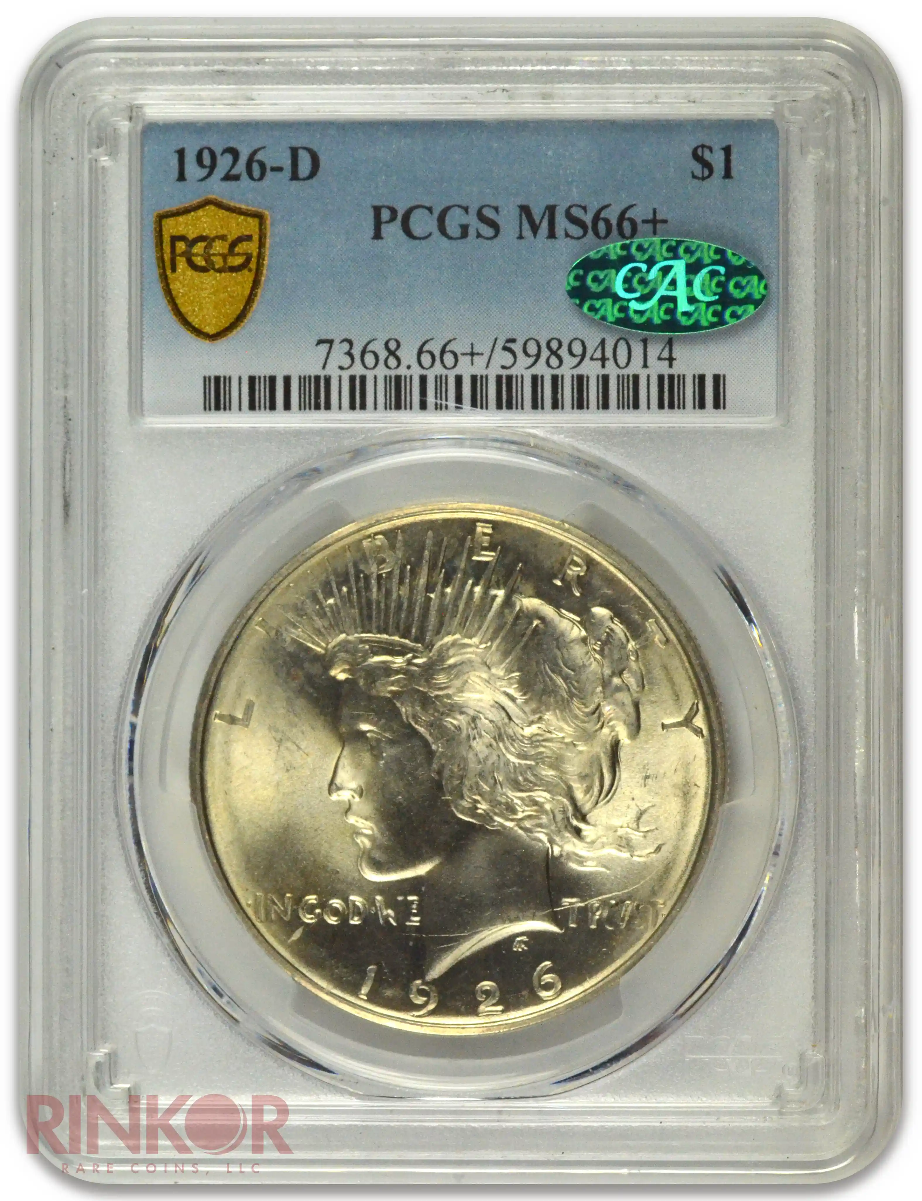 1926-D $1 Peace Dollar PCGS MS 66+ CAC