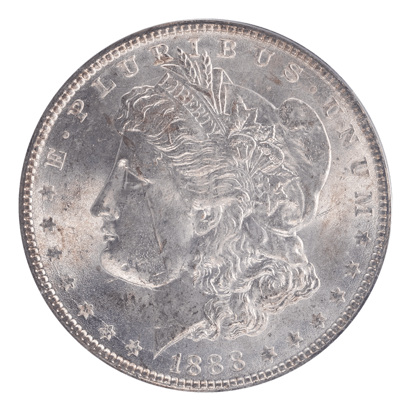 1888 Morgan Silver Dollar, PCGS  MS 64 - White, Untoned - Green Label
