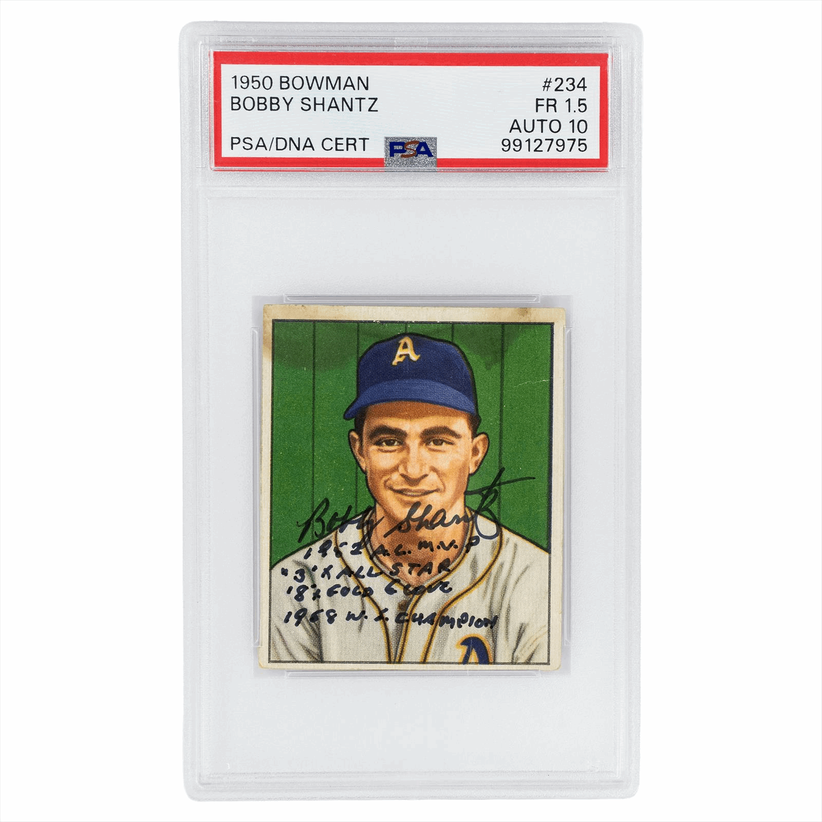 1950 Bowman Bobby Shantz #234 PSA FR 1.5 AUTO 10
