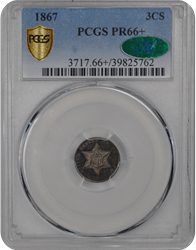 1867 3CS Three Cent Silver PCGS  (CAC) #3179-2 PR66+