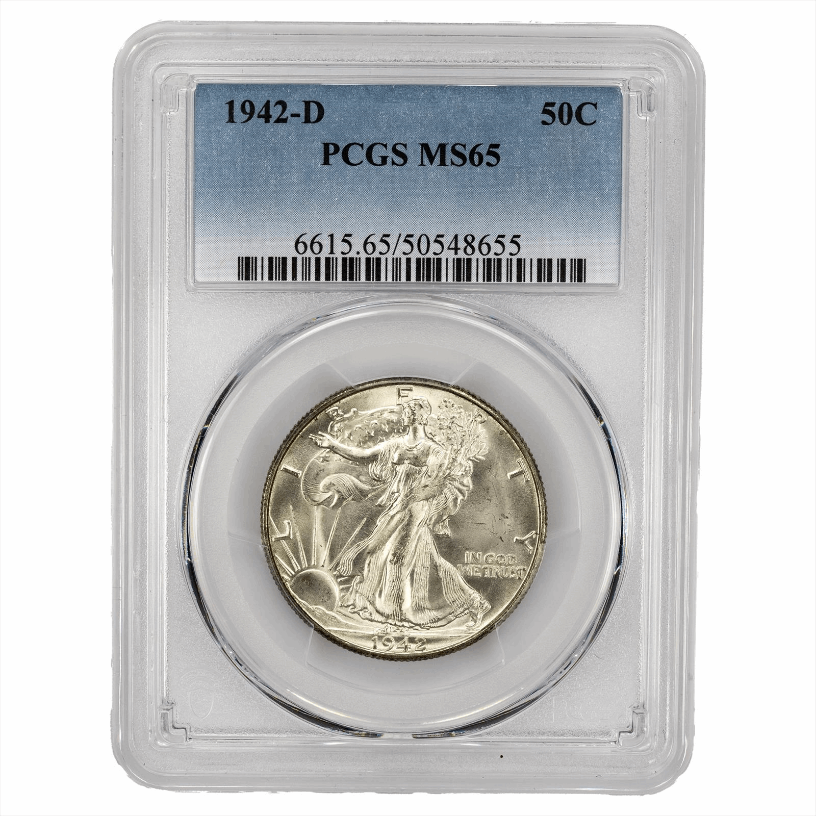 1942-D Walking Liberty Half Dollar 50C PCGS MS 65