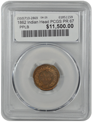 1862 Indian Head PCGS PR 67