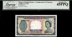 MALAYA & BRITISH BORNEO COMMISSIONERS OF CURRENCY 1 DOLLAR 21.3.1953  EXTREMELY FINE 45PPQ  