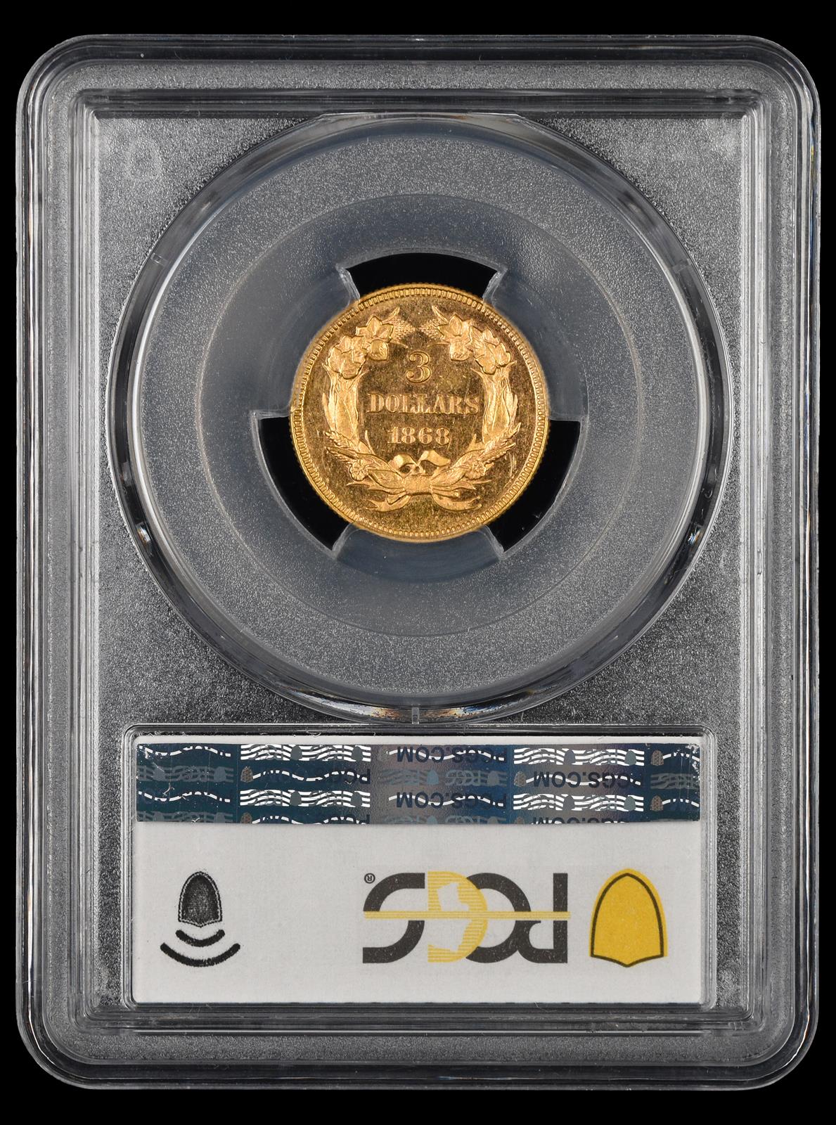 1868 $3 Gold Floyd T Starr PCGS  MS62DMPL reverse
