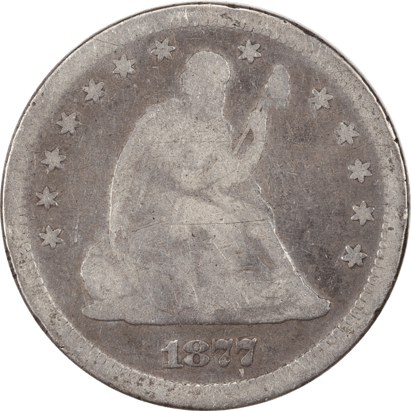 1877-S Motto, Seated Liberty Quarter 25c Circulated, Good - Original