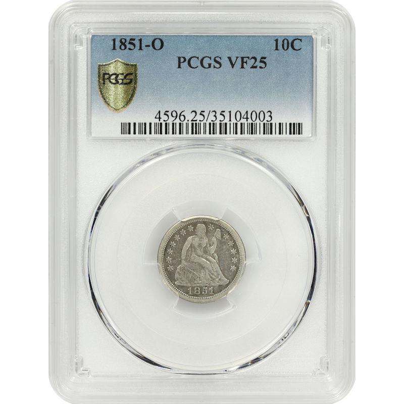 1851-O Seated Liberty Dime 10C PCGS VF25 New Orleans Mint Coin