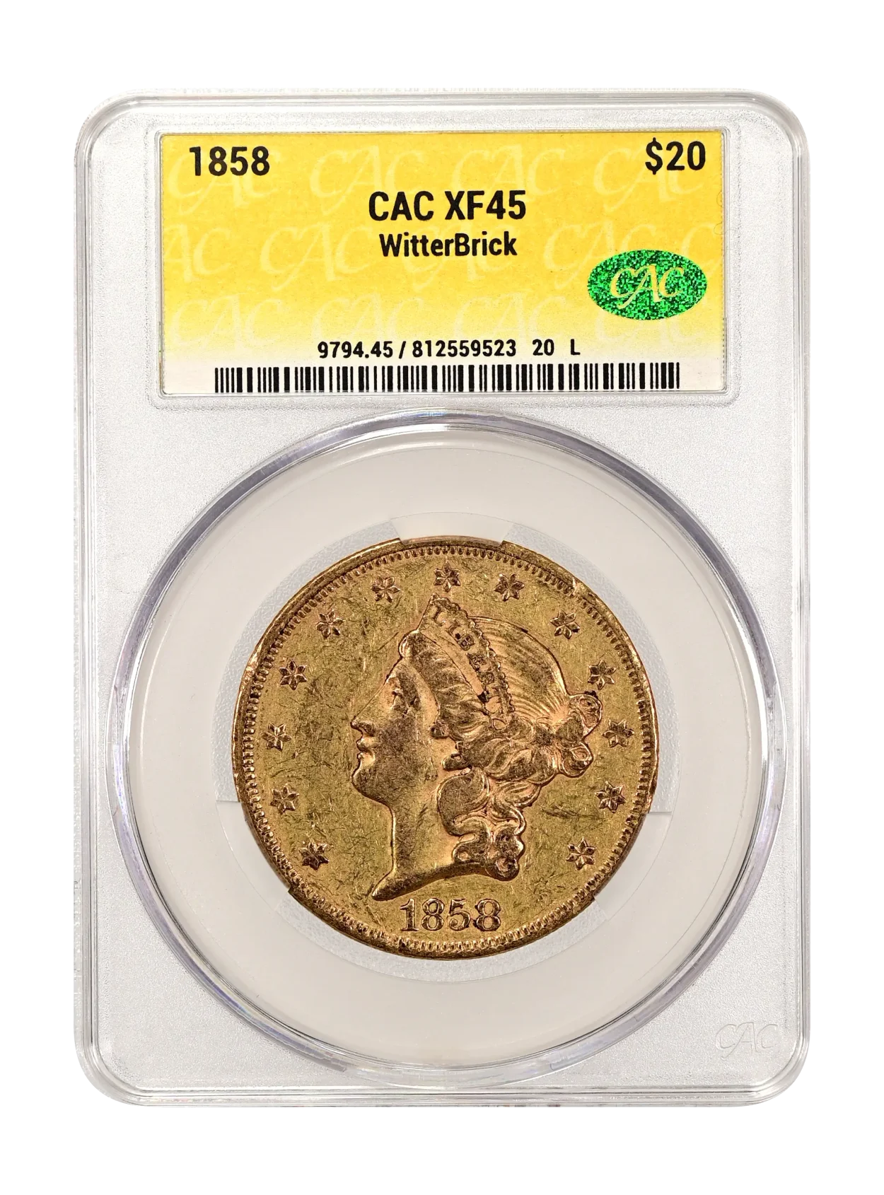 1858 $20 CACG XF-45 WitterBrick