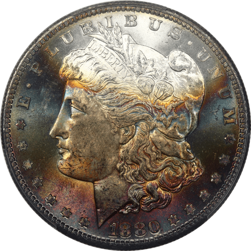 1880-S Morgan Silver Dollar $1 PCGS MS66+ Deep Multicolor Toning, Lovely