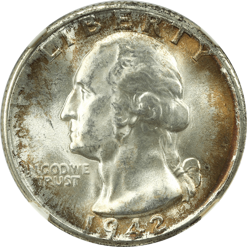 1942-D 25c Washington Silver Quarter - NGC MS65 - Nice Edge Toning