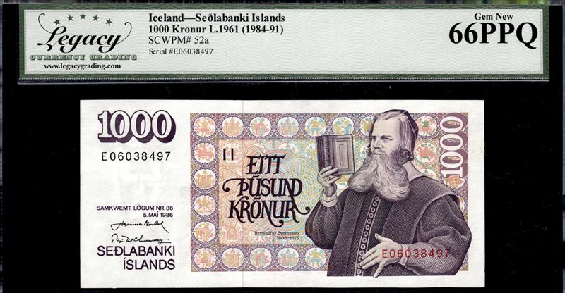 ICELAND SEOLABANK ISLAND 1000 KRONUR L.1961 1984-91 GEM NEW 66PPQ 