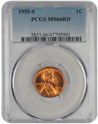 1955-S Lincoln PCGS RD 66