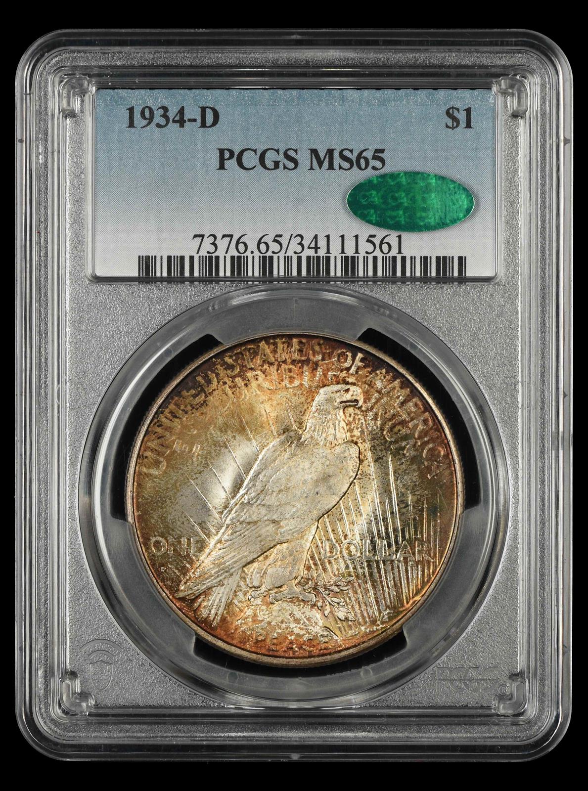 1934-D $1 Attractively Toned PCGS MS 65 CAC