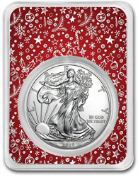 2019 $1 American Silver Eagle - Winter Holiday Themed (Red) 