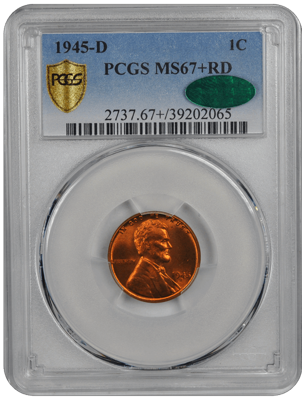1945-D Lincoln PCGS CAC RD 67+
