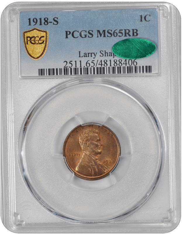 1918-S Lincoln PCGS (CAC) RB 65 