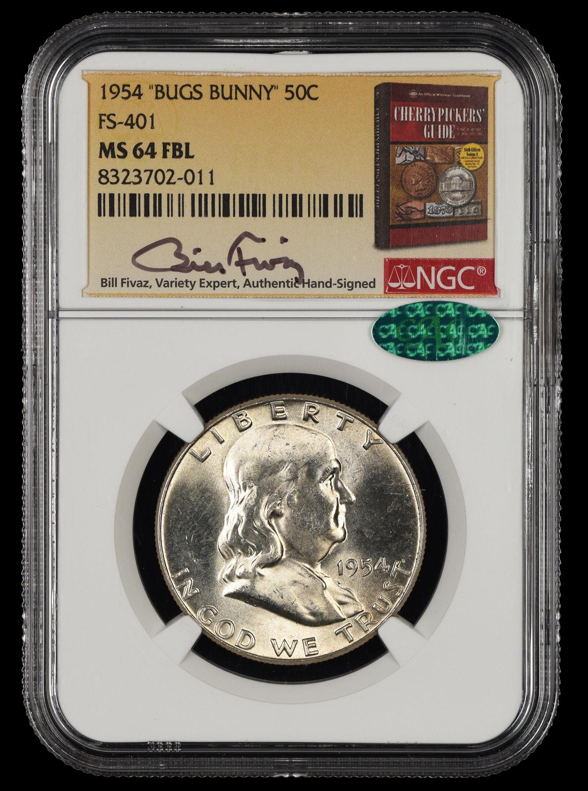 1954 Bugs Bunny 50c FS-401 Bill Fivaz Signature Label NGC  MS64FBL CAC