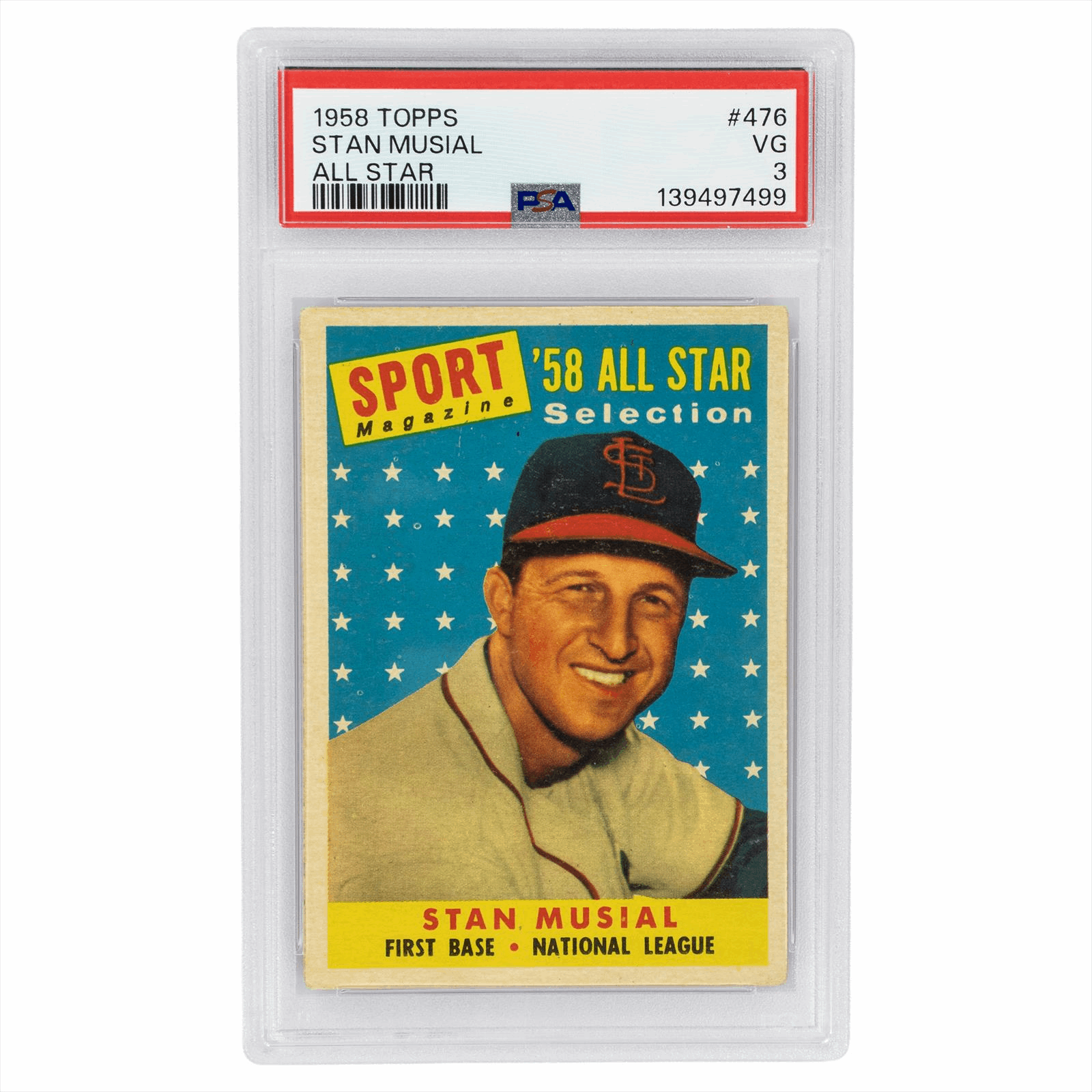 1958 Topps Stan Musial All Star #476 PSA VG 3 Cert #139497499