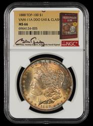 1888 $1 VAM 11A DDO Ear & Clash Top 100 Bill Fivaz Signature Label NGC MS 66