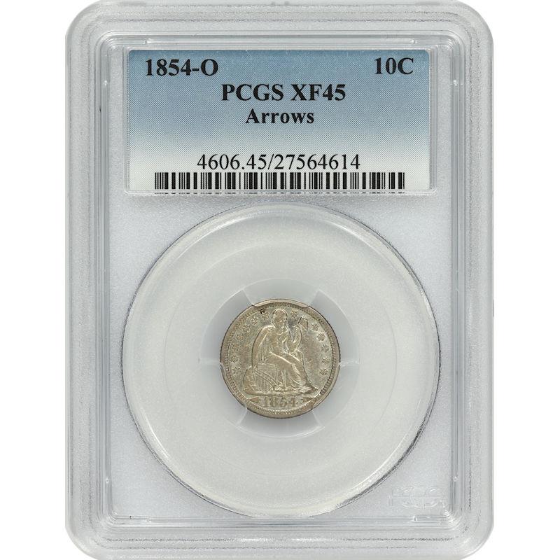 1854-O Seated Liberty Dime 10C PCGS XF45 With Arrows Variety