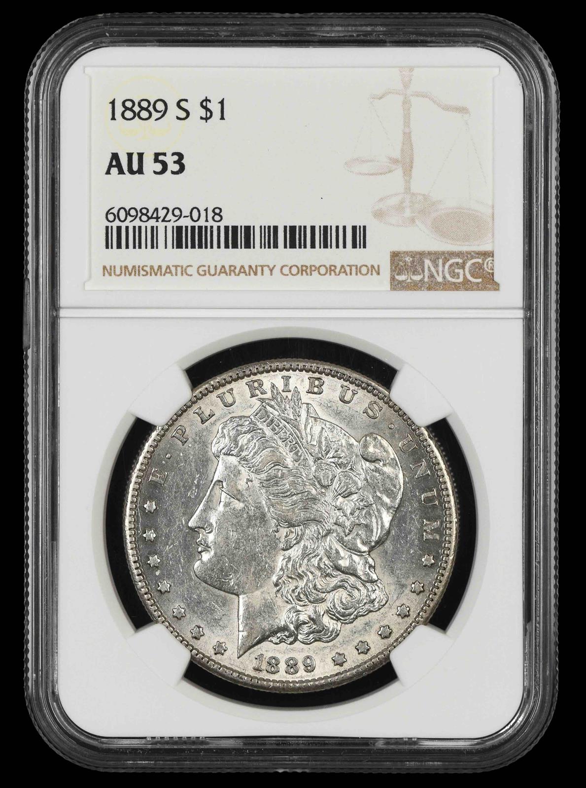 1889 S $1 NGC AU-53