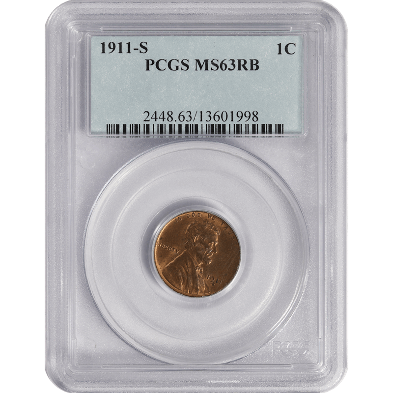 1911-S Lincoln Cent 1c, PCGS MS-63 RB - Nice Color
