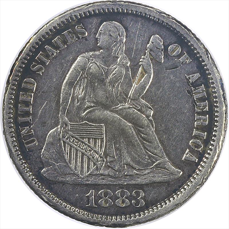 Love Token on1883 Seated Liberty Dime 
