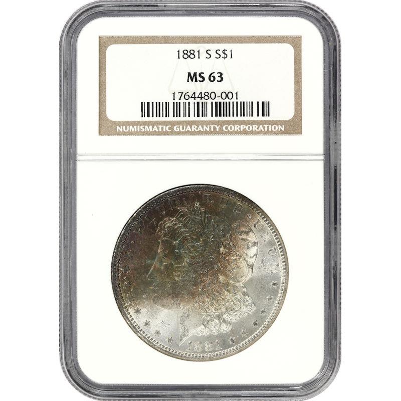 1881-S $1 Morgan Silver Dollar - NGC MS63 - Nice Toning on Obverse!