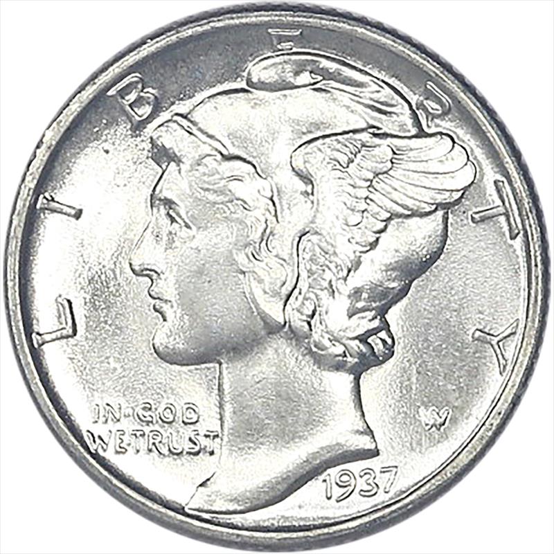 1937 Mercury Dime 10c Choice Uncirculated - Nice Strong Strike 
