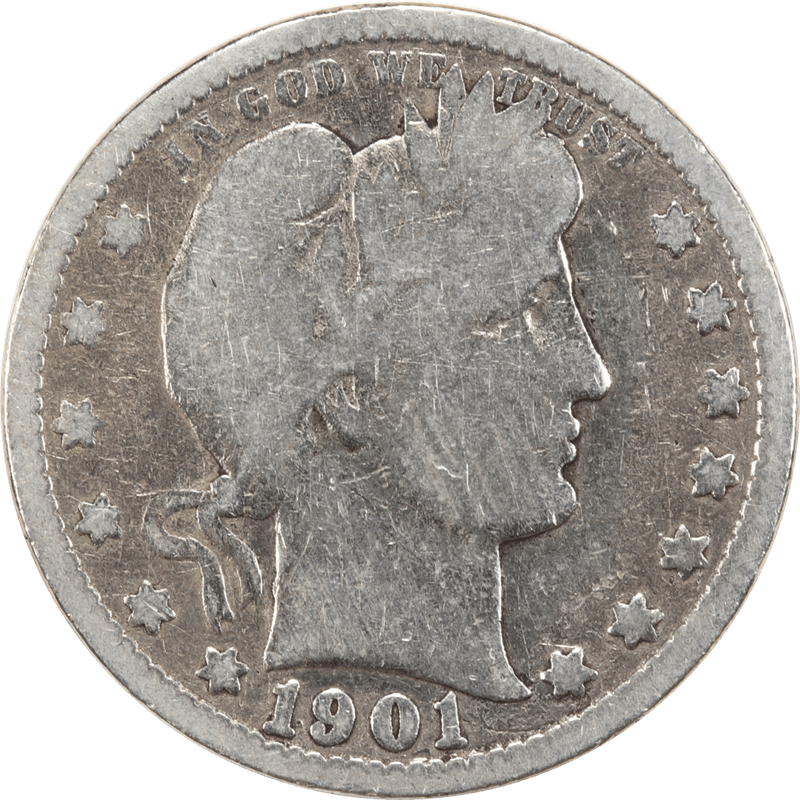 1901 Barber Quarter 25C Circulated, Good