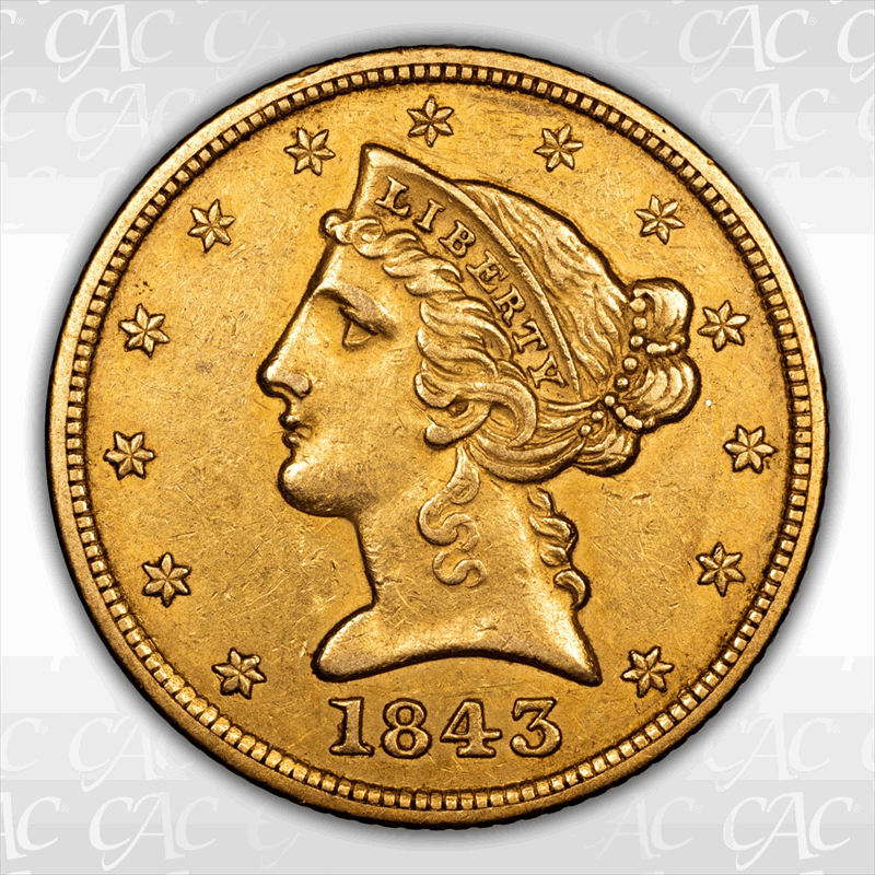 1843 $5 CACG AU-55