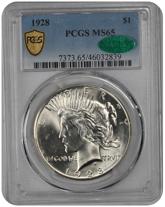 1928 $1 Peace Dollar PCGS  (CAC) MS65