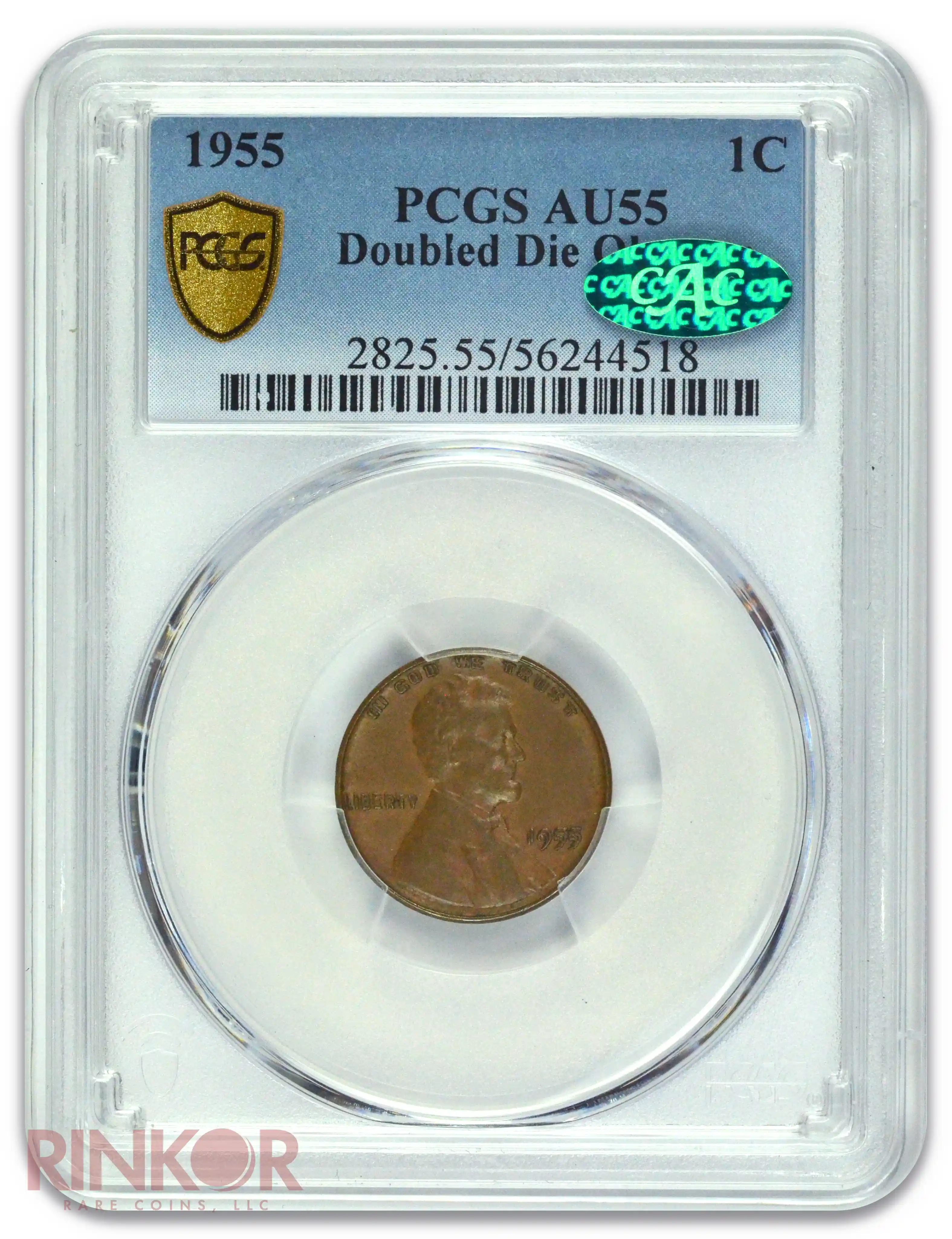 1955 1C Doubled Die Obverse Lincoln Wheat Cent PCGS