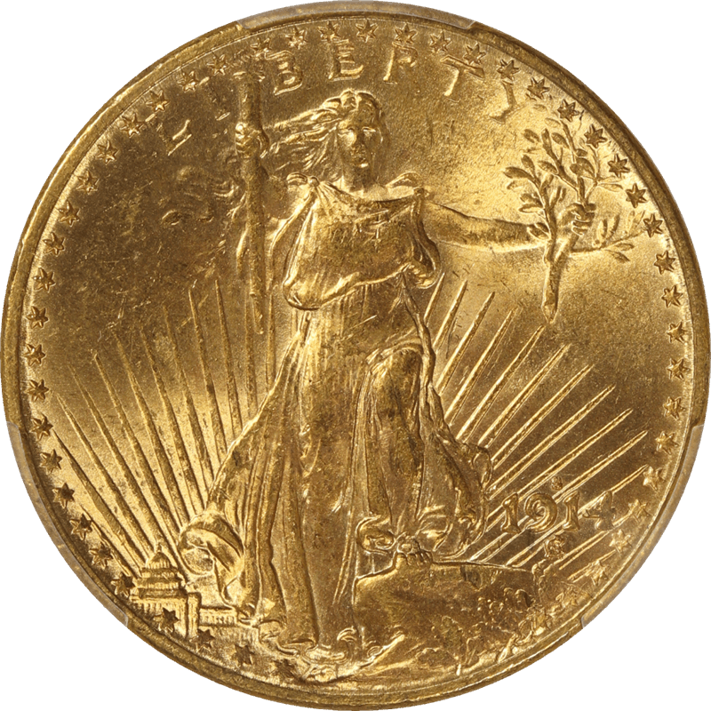1914-S St. Gaudens Gold Double Eagle $20, PCGS MS 64  CAC