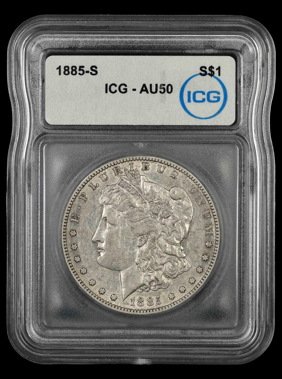 1885 S $1 ICG AU50