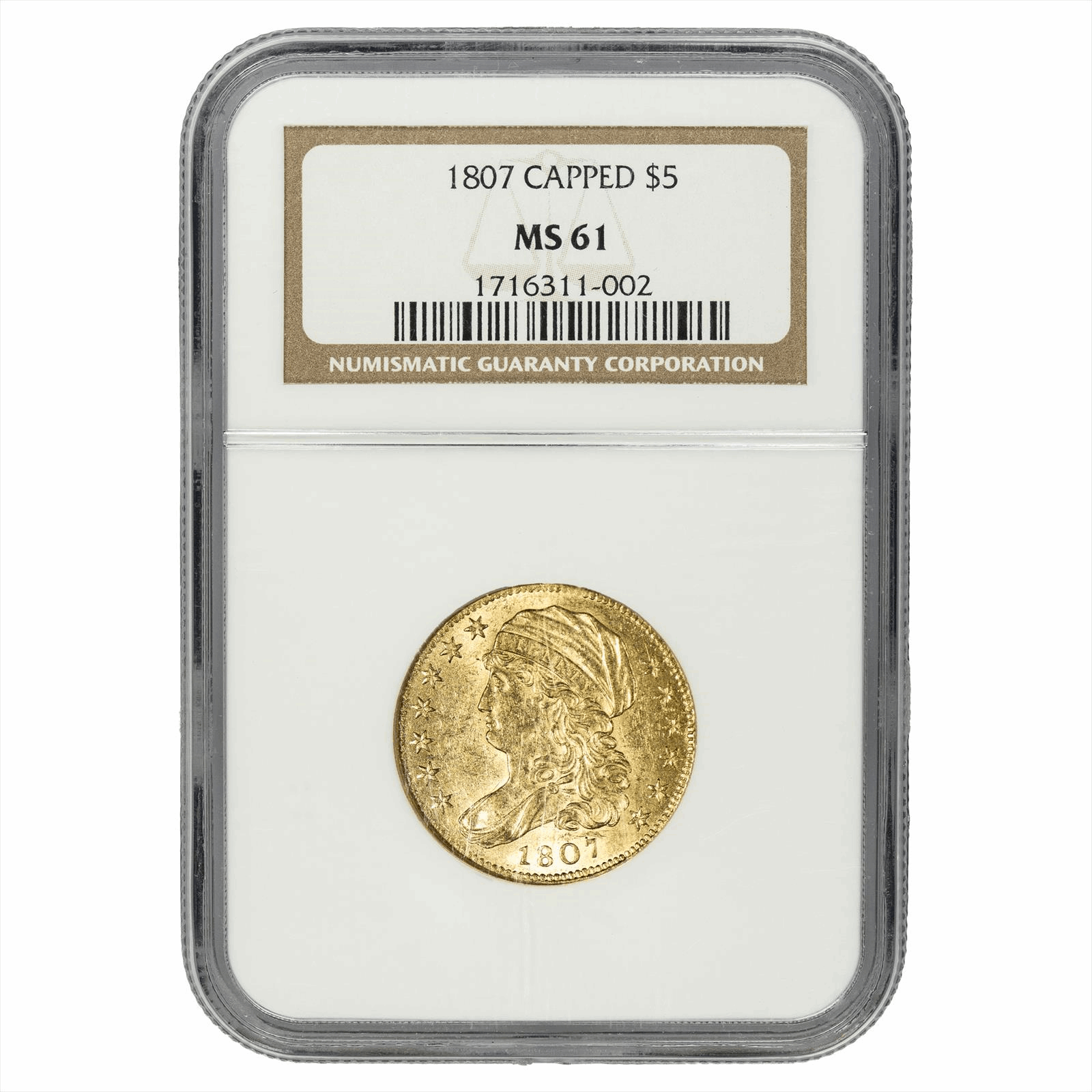 1807  Capped Bust Left Half Eagle $5, NGC MS 61 - First Year of New Design