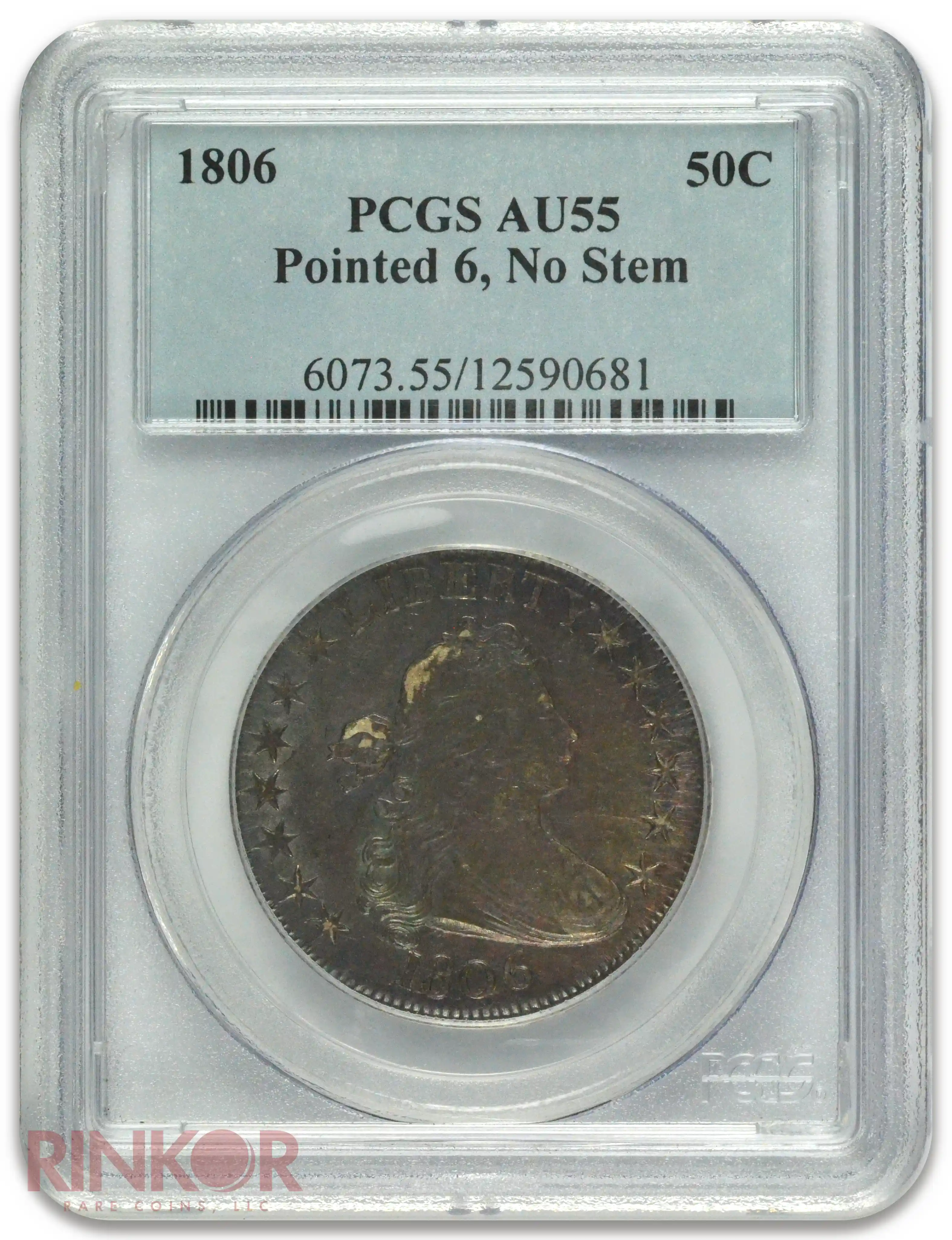 1806 Pointed 6 No Stem Draped Bust Half Dollar PCGS AU-55