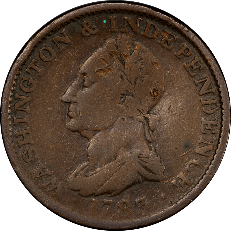 1783 Washington and Independence Draped Bust No button, PCGS  F Details - Damage