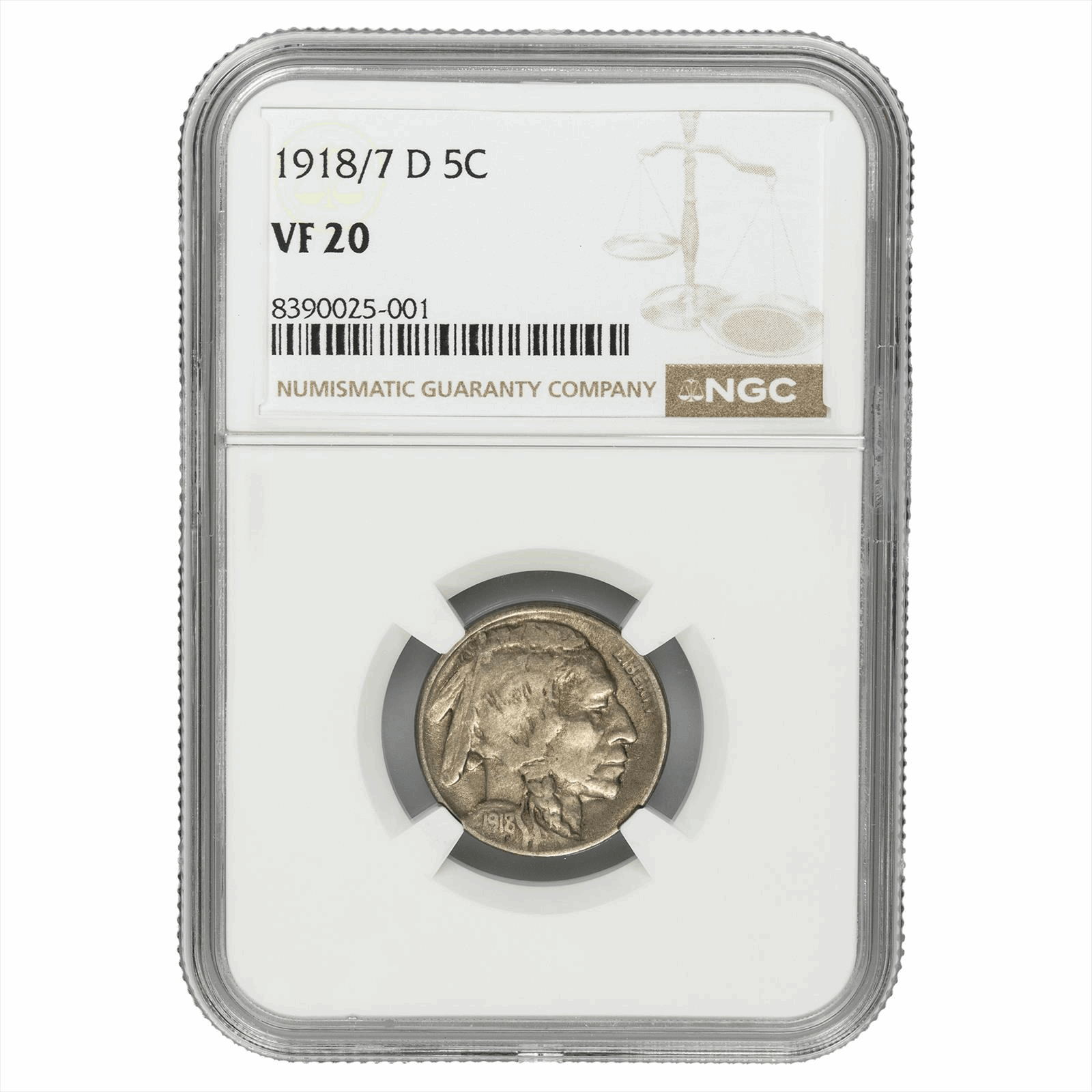 1918/7-D Type 2 Buffalo Nickel 5C NGC VF 20