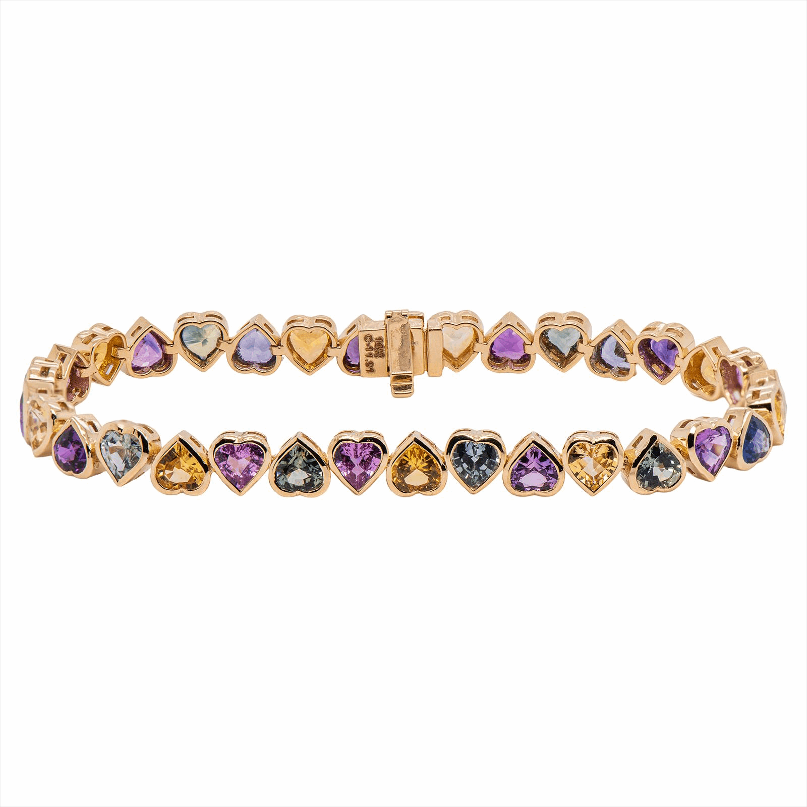 14KY Heart Shaped Sapphire Bracelet - 11.91CT Saph - 7 Inch - 12.71g  