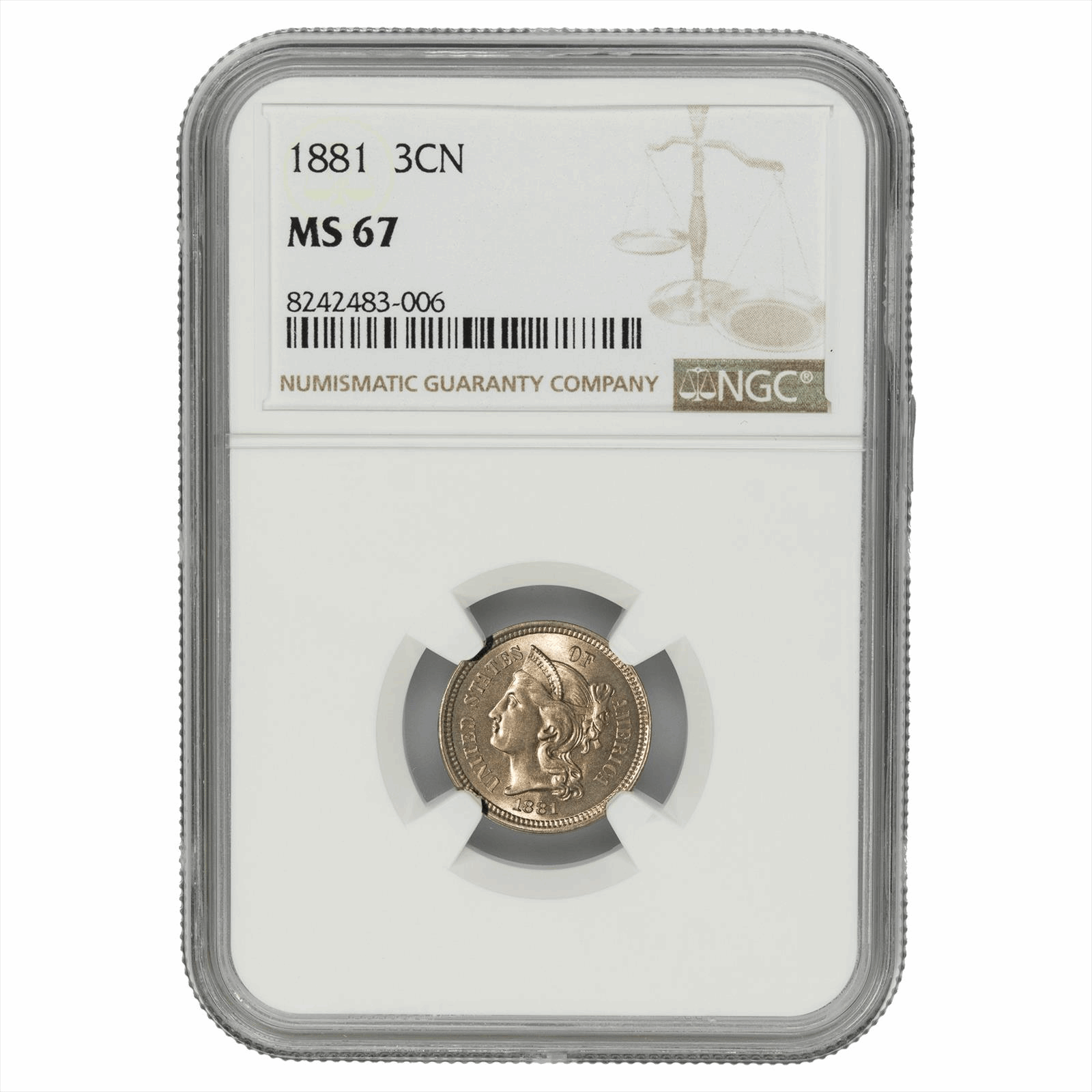 1881 Three Cent Nickel 3c, NGC MS 67 - Impressive Coin