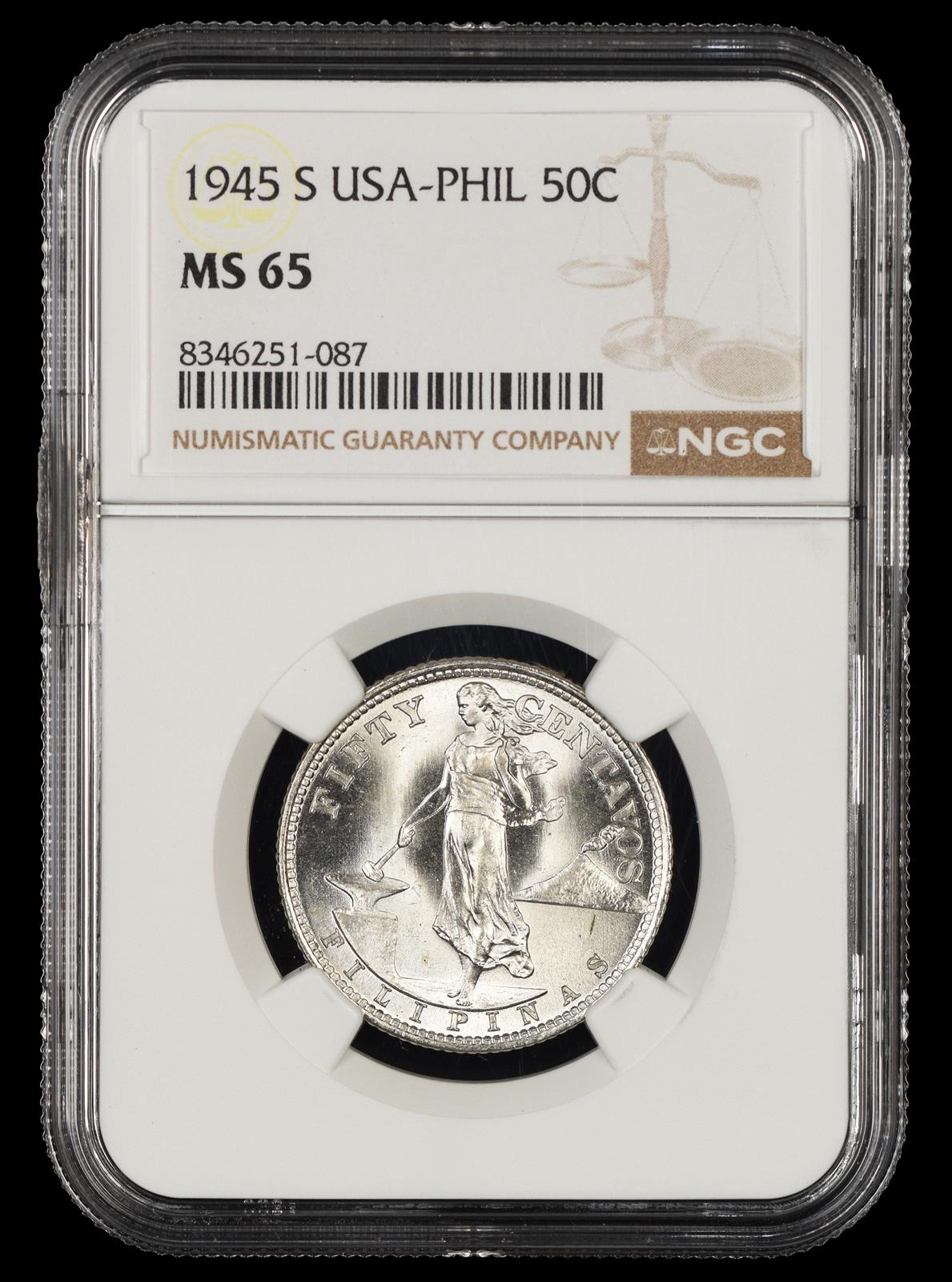 1945 S Philippines 50 Centavos NGC MS65