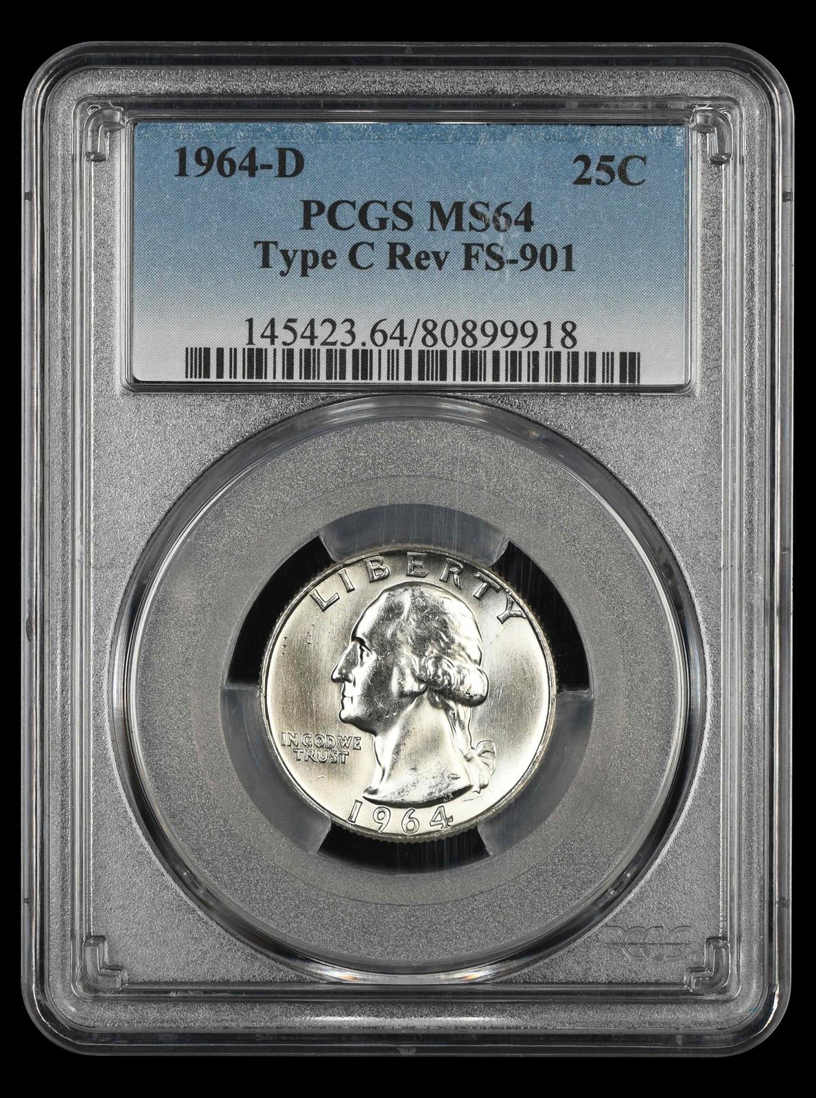 1964 D Washington Quarter PCGS MS64 Type C Reverse FS-901 MS64