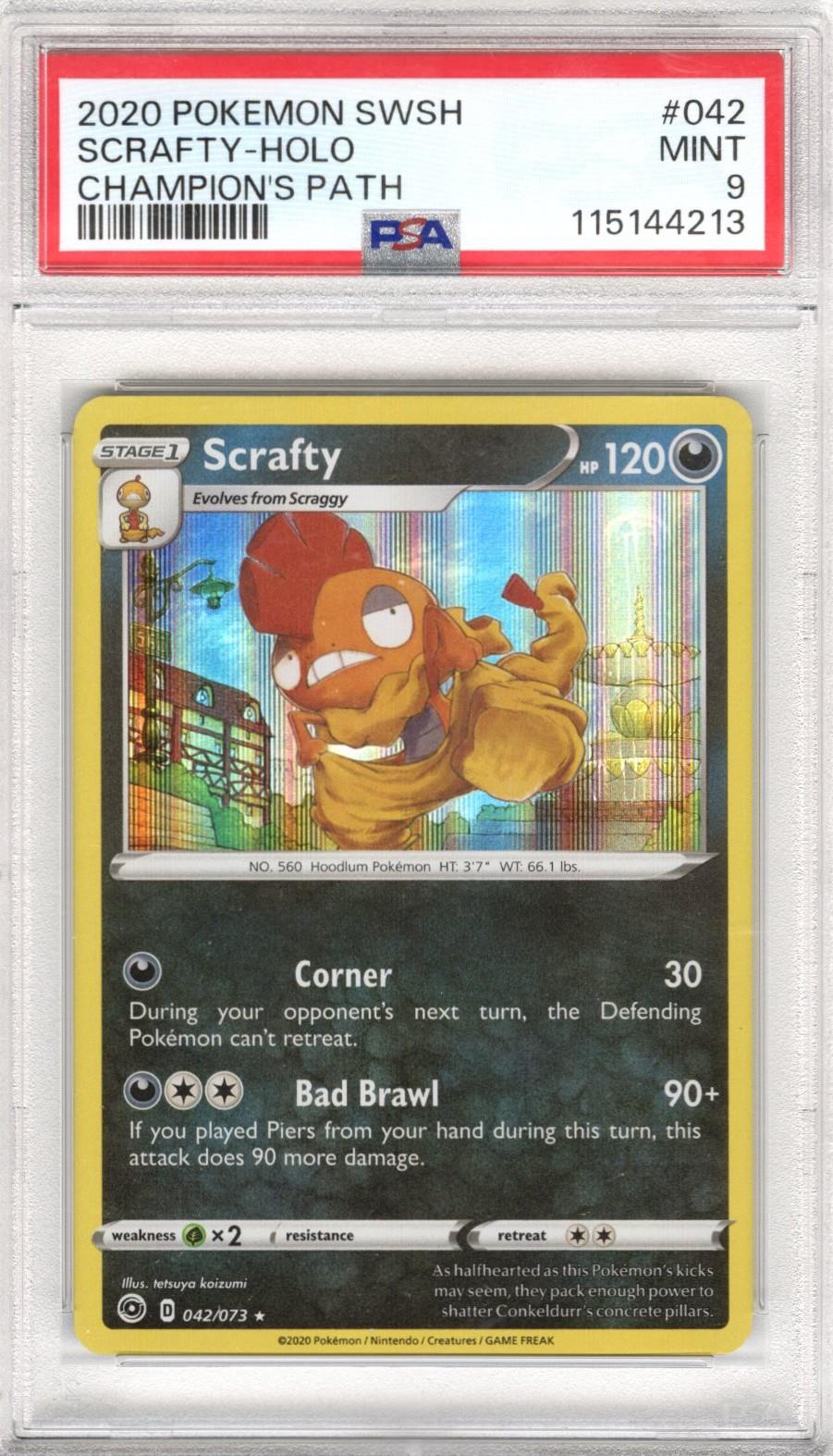 2020 Pokemon SWSH Champions Path Scrafty Holo #042 PSA Mint 9 