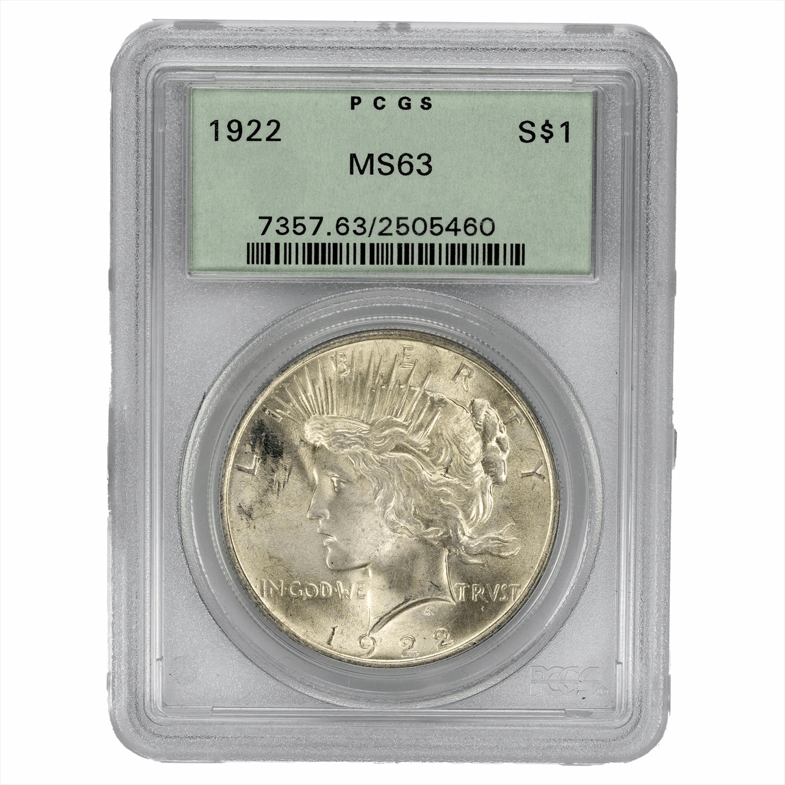 1922 Silver Peace Dollar $1 PCGS MS 63 OGH!