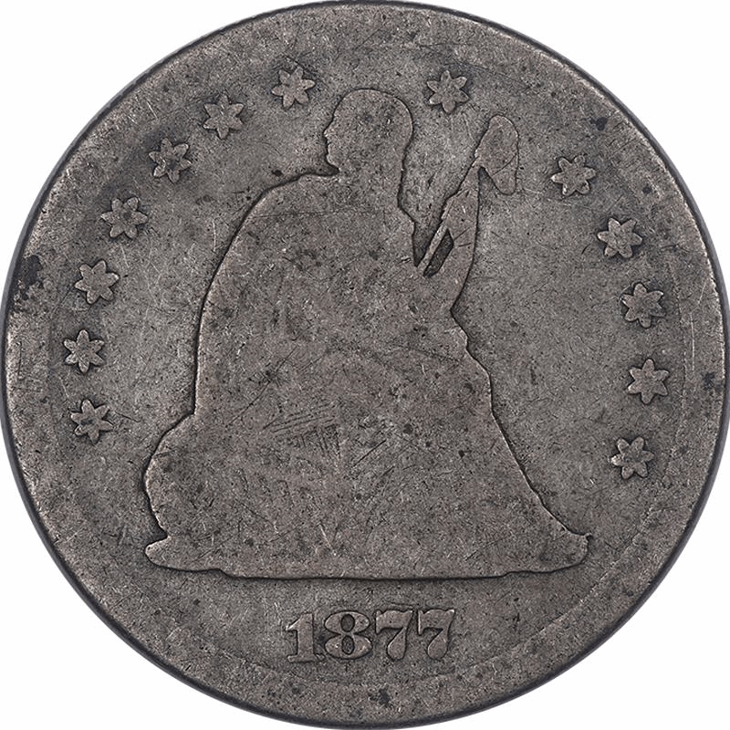 1877-S Motto, Seated Liberty Quarter 25c Circulated, About Good - Original