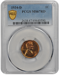 1934-D Lincoln PCGS RD 67