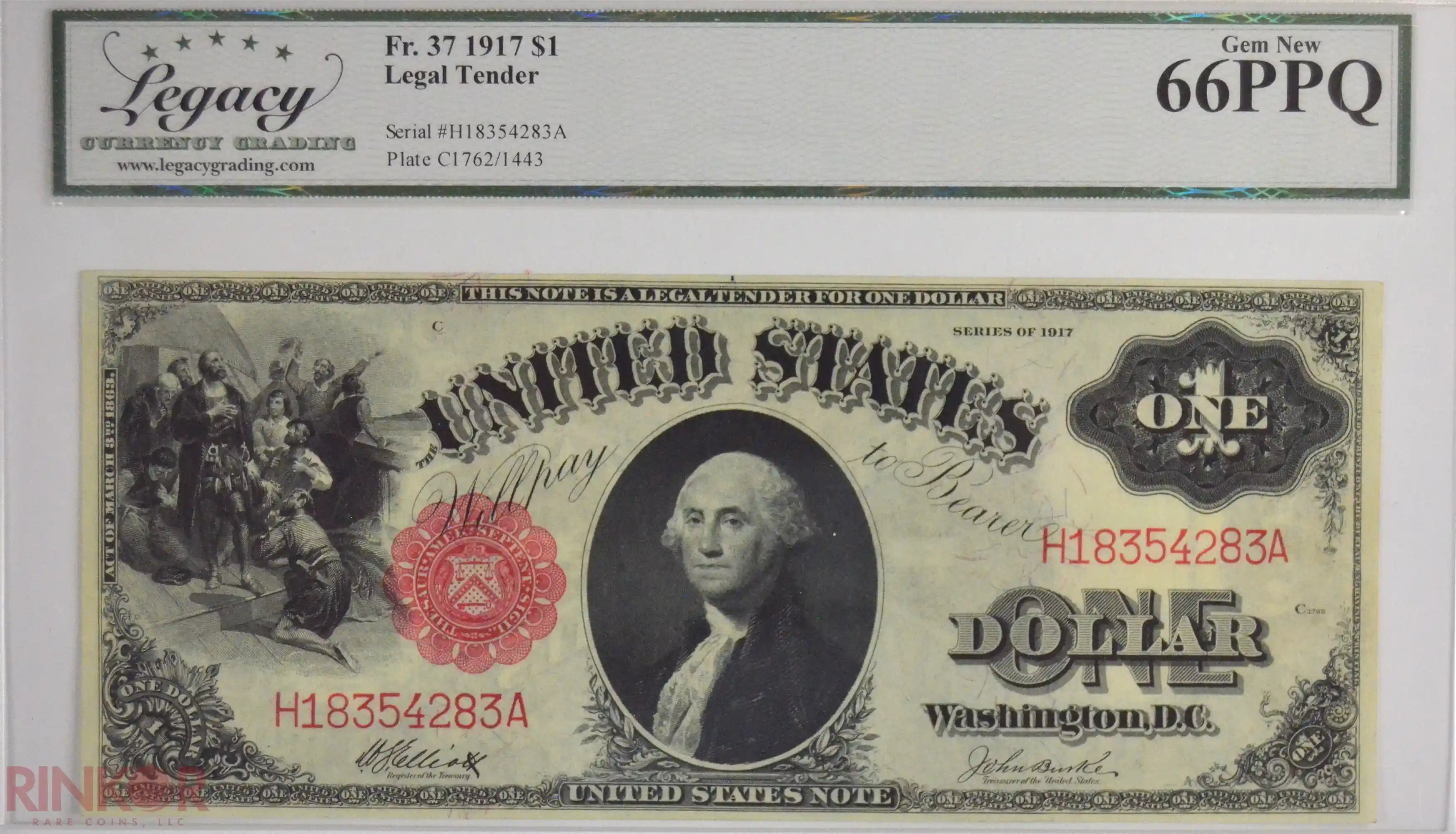 1917 $1 Fr. 37 Legal Tender LCG CU 66 PPQ