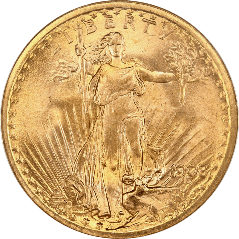 1908 St. Gaudens $20 Gold Double Eagle NGC MS 67 No Motto Wells Fargo Nevada Hoard