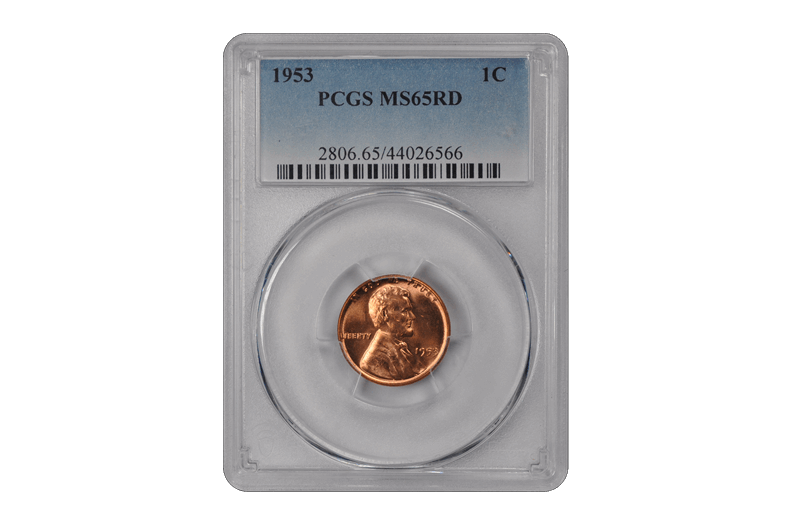 1953 1C Lincoln Cent - Type 1 Wheat Reverse PCGS RD #3461-19 MS65